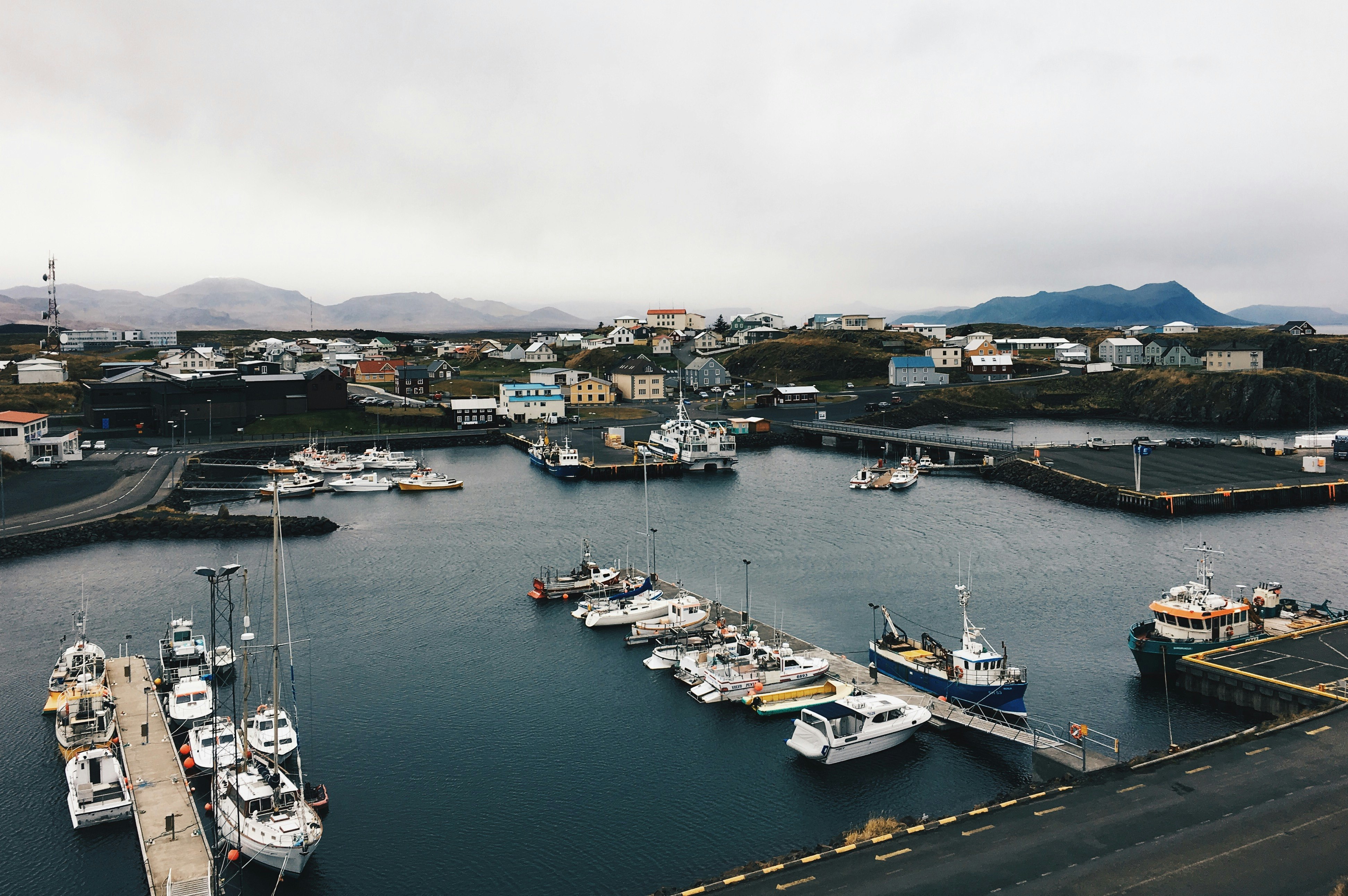 aerial photo at port near building at daytime